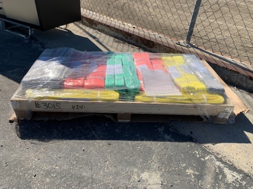 PALLET OF UNUSED WEBBING SLINGS. --(LOCATED IN COLTON, CA)--