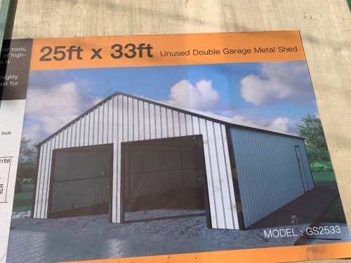 UNUSED GS2533 25'X33' DOUBLE GARAGE METAL SHED / CARPORT --(LOCATED IN COLTON, CA)--