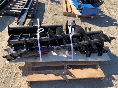 UNUSED MINI EXCAVATOR ATTACHMENT SET, 30" GP BUCKET, 8" GP BUCKET, RAKE ATTACHMENT, Q/C, RIPPER, GRABBER, AUGER ATTACHMENT W/8" BIT, 12" AUGER BIT --(LOCATED IN COLTON, CA)--