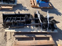 UNUSED MINI EXCAVATOR ATTACHMENT SET, 30" GP BUCKET, 8" GP BUCKET, RAKE ATTACHMENT, Q/C, RIPPER, GRABBER, AUGER ATTACHMENT W/8" BIT, 12" AUGER BIT --(LOCATED IN COLTON, CA)--