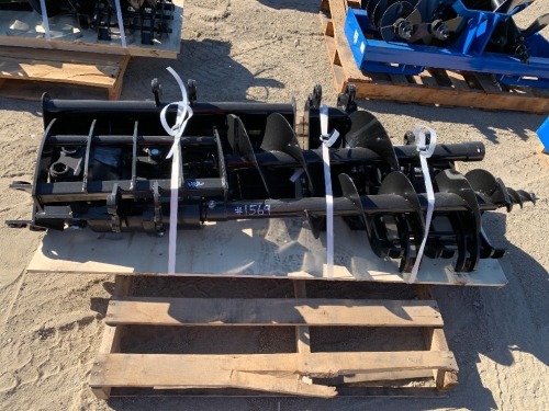 UNUSED MINI EXCAVATOR ATTACHMENT SET, 30" GP BUCKET, 8" GP BUCKET, RAKE ATTACHMENT, Q/C, RIPPER, GRABBER, AUGER ATTACHMENT W/8" BIT, 12" AUGER BIT --(LOCATED IN COLTON, CA)--