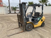 2014 KOMATSU FG25T-16 FORKLIFT, 5,000#, 80" mast, 3-stage, 188" lift, sideshift, dual fuel, canopy, solid tires. s/n:A411250