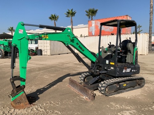 2019 BOBCAT E32 MINI HYDRAULIC EXCAVATOR, gp bucket, q/c, aux hydraulics, backfill blade, canopy, 1,256 hours indicated. s/n:B3Y113063