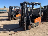 2020 DOOSAN B15T-7 FORKLIFT, 3,000#, 80" mast, 3-stage, 187" lift, side shift, electric, canopy, solid tires. s/n:FBA11-2360-04942 --(DOES NOT RUN)-- --(LOCATED IN COLTON, CA)--