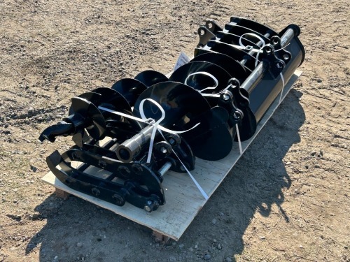 2024 MIVA MINI EXCAVATOR ATTACHMENT SET, 6" GP BUCKET, 32" GP BUCKET, Q/C ATTACHMENT, 8" AUGER ATTACHMENT, 12" AUGER BIT, GRABBER ATTACHMENT, RIPPER ATTACHMENT, 19" RAKE ATTACHMENT --(LOCATED IN MADERA, CA)--