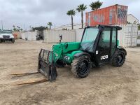 2020 JCB 50520 ROUGH TERRAIN REACH FORKLIFT, 5,500#, 19' reach, 2-stage, 4x4x4, diesel, cab w/air, solid tires, 2,024 hours indicated. s/n:GE05C11RHL2899381