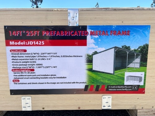 JD1425 14'X25' LIVESTOCK METAL SHED --(LOCATED IN COLTON, CA)--