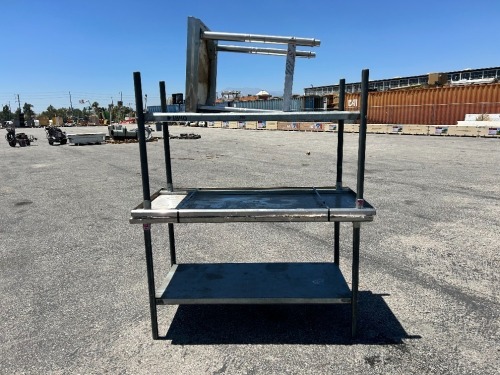 APPROX. (2) 6'X30"X35" STAINLESS STEEL WORK TABLES, 2'X2'X32" STAINLESS STEEL TABLE --(LOCATED IN COLTON, CA)--