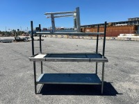 APPROX. (2) 6'X30"X35" STAINLESS STEEL WORK TABLES, 2'X2'X32" STAINLESS STEEL TABLE --(LOCATED IN COLTON, CA)--
