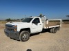 2017 CHEVROLET SILVERADO 3500 FLATBED TRUCK, 6.6L diesel, Allison automatic, a/c, pw, pdl, pm, 14' flatbed, stake sides, 1,300# Tommy Gate lift gate, tow package. s/n:1GB3CYEY7HF197764 --(LOCATED IN MADERA, CA)--