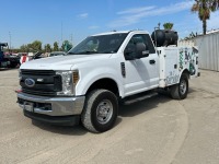 2019 FORD F250 SERVICE TRUCK, 6.2L gasoline, automatic, 4x4, 8' service bed, Mi-T-M air compressor, (2) product tanks w/(2) Graco pumps, hose reels, tow package. s/n:1FDBF2B65KEF58691