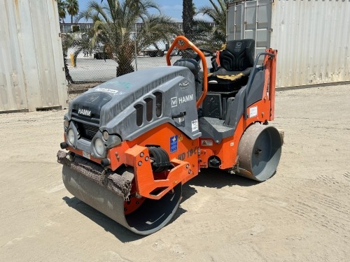 2017 HAMM HD10CW VIBRATORY TANDEM SMOOTH DRUM ROLLER, Kubota diesel, 40" drums, 663 hours indicated. s/n:H1994643