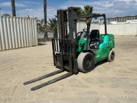 2015 MITSUBISHI FD50CN FORKLIFT, 10,000#, 88" mast, 3-stage, 189" lift, sideshift, diesel, canopy, solid tires, 2,305 hours indicated. s/n:AF19E80063
