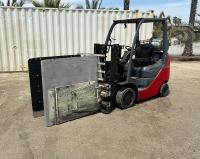 2010 TOYOTA 8FGCU20 FORKLIFT, 4,000#, 54" mast, 2-stage, 80" lift, sideshift, clamp attachment, lpg, canopy, solid tires. s/n:30436