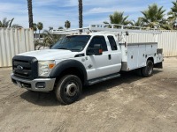 2015 FORD F450 EXTENDED CAB UTILITY TRUCK, 6.7L diesel, automatic, 12' utility bed, Fill-rite product tank w/pump, ladder rack, 12,000# rear, tow package. s/n:1FD0X4GT8FEC18665