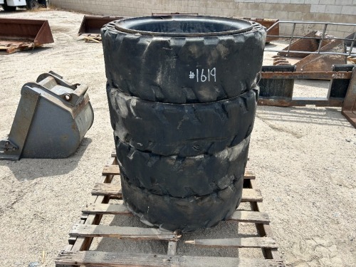 APPROX. (4) RIMS W/TIRES, fits Bobcat skidsteer. --(LOCATED IN COLTON, CA)--