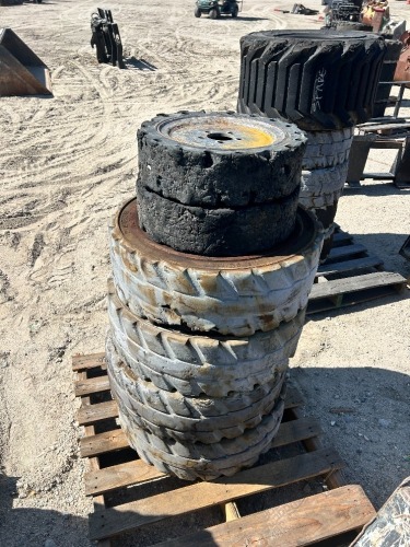 APPROX. (6) RIMS W/TIRES, fits skidsteer --(LOCATED IN COLTON, CA)--