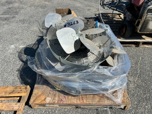 APPROX. (4) FANS, APPROX. (5) ELECTRIC MOTORS, BOX OF FURNAS 3-POLE ELECTRICAL SWITCHES --(LOCATED IN COLTON, CA)--