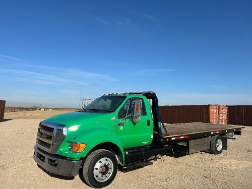 2013 FORD F650 ROLL BACK TRUCK, Cummins 240hp diesel, automatic, pto, 22' bed, winch, 17,500# rear, air ride suspension, tow package. s/n:3FRNF6FC1DV781524 --(LOCATED IN MADERA, CA)--