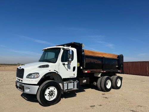 2017 FREIGHTLINER M2 106 DUMP TRUCK, Cummins 300hp diesel, engine brake, 8-speed, pto, 18,000# front, 10-12 yard box, 40,000# rears, 69,579 miles indicated. s/n:1FVHCYCY1HHHX6670 --(LOCATED IN MADERA, CA)--