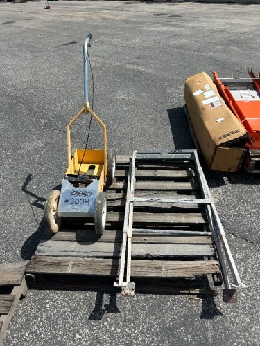 TILE/BRICK SAW STAND, RUST OLEUM 206346 FIELD STRIPING MACHINE. --(LOCATED IN COLTON, CA)--