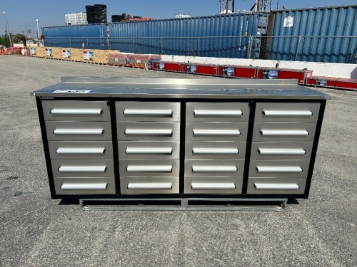 2026 7FT-20D-01B-01 7' 20 DRAWER STAINLESS STEEL WORKBENCH/TOOL CABINET. s/n:69062607 --(LOCATED IN COLTON, CA)--