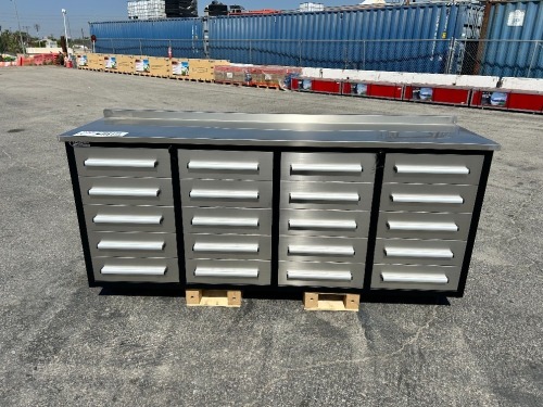 2026 7FT-20D-01B-01 7' 20 DRAWER STAINLESS STEEL WORKBENCH/TOOL CABINET. s/n:69062607 --(LOCATED IN COLTON, CA)--