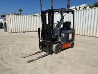 TOYOTA 8FBCU20 FORKLIFT, 4,000#, 80" mast, 3-stage, 189" lift, sideshift, electric, canopy, solid tires. s/n:75362