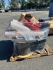 PALLET OF ROLLS OF PROTECTIVE PAPER, ASST. ROLLS OF PLASTIC, STAINLESS STEEL CONDIMENT PUMPS, AIR COMPRESSOR HOSE, CORDLESS LEAF BLOWER, APPROX. (2) SPOOLS OF CABLE --(LOCATED IN COLTON, CA)-- - 9