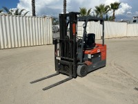2010 TOYOTA 7FBEU20 FORKLIFT, 4,000#, 80" mast, 3-stage, 131" lift, sideshift, electric, canopy, solid tires. s/n:18657