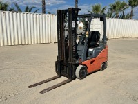 TOYOTA 8FGCU18 FORKLIFT, 3,500#, 80" mast, 3-stage, 189" lift, lpg, canopy, solid tires. s/n:39530