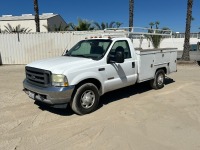2003 FORD F350 UTILITY TRUCK, 6.0L diesel, automatic, a/c, 9' utility bed, ladder rack, tow package. s/n:1FDSF34P93ED74772
