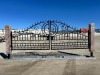 2026 EARTHYGROUNDS EG-10S-SC 20FT DOUBLE-SWING WROUGHT IRON DRIVEWAY GATE W/TIMBER POSTS, Scrollwork Construction Design. --(LOCATED IN COLTON, CA)--