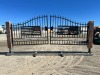 2026 EARTHYGROUNDS EG-10S-UF 20FT DOUBLE-SWING WROUGHT IRON DRIVEWAY GATE W/TIMBER POSTS, US Flag Design. --(LOCATED IN COLTON, CA)-- - 4