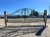 2026 EARTHYGROUNDS EG-10S-SC 20FT DOUBLE-SWING WROUGHT IRON DRIVEWAY GATE W/TIMBER POSTS, Scrollwork Construction Design. --(LOCATED IN COLTON, CA)--