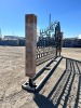 2026 EARTHYGROUNDS EG-10S-SC 20FT DOUBLE-SWING WROUGHT IRON DRIVEWAY GATE W/TIMBER POSTS, Scrollwork Construction Design. --(LOCATED IN COLTON, CA)-- - 3