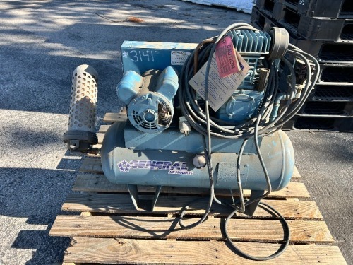 GENERAL LT36575A TANK MOUNTED AIR COMPRESSOR FOR FIRE SPRINKLER SYSTEM, 50 psi, electric. s/n:LT36505170347 --(LOCATED IN COLTON, CA)--