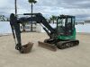2020 JOHN DEERE 60G MINI HYDRAULIC EXCAVATOR, gp bucket, q/c, aux hydraulics, backfill blade, cab w/air, 2,480 hours indicated. s/n:1FF060GXEKJ291491 --(DOES NOT RUN)-- --(LOCATED IN COLTON, CA)--
